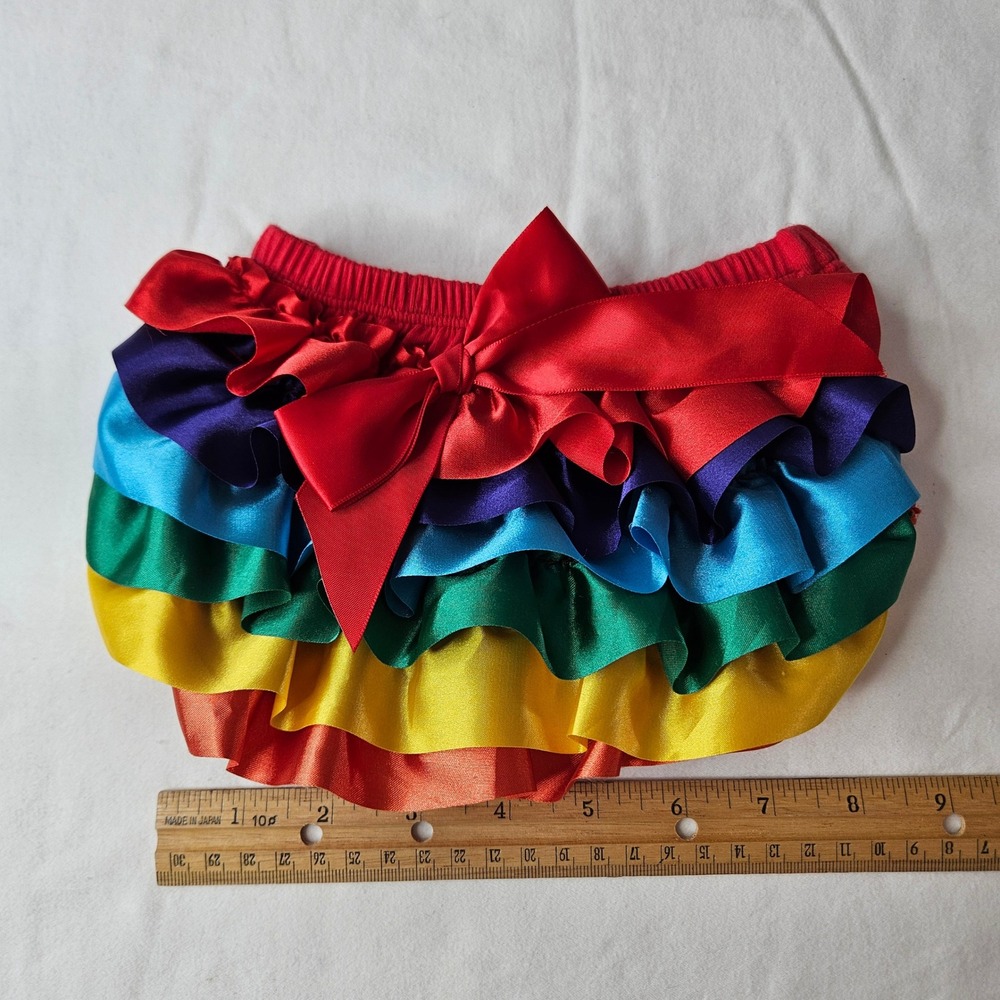 Rainbow Ruffle Baby Bloomers Diaper Cover Red Bow Smash Cake Photo Prop Medium